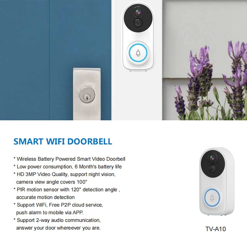 Caméra de surveillance sans fil PIR Smart Visual Doorbell, induction du corps humain, faible consommation d'énergie, maison