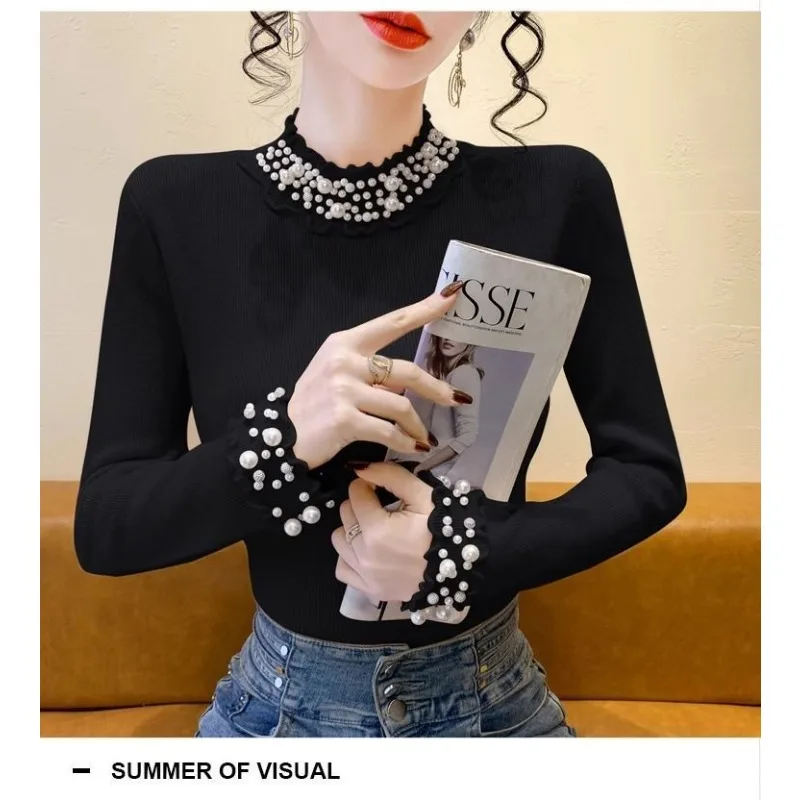 قميص Sweet Fungus Ee نصف الياقة المدورة المحبوك للنساء لخريف وشتاء سترة جديدة بقصة ضيقة #6