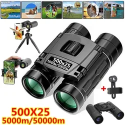 500X25 HD Zoom Portable Binoculars 5000M/50000M Powerful Folding Telescope for Hunting Outdoor Camping Sports Long-Distance