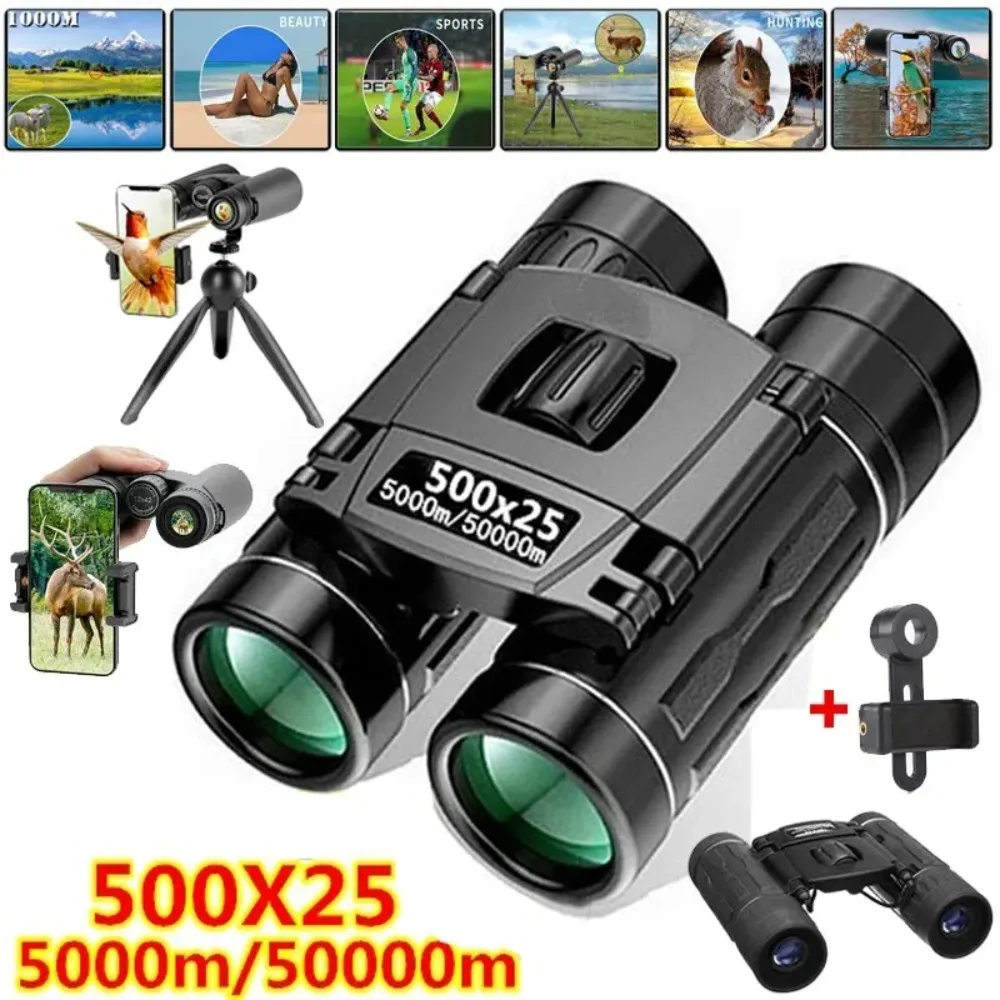 2026 500X25 HD Zoom Portable Binoculars 5000M/50000M Powerful Folding Telescope for Hunting Outdoor Camping Sports Long-Distance