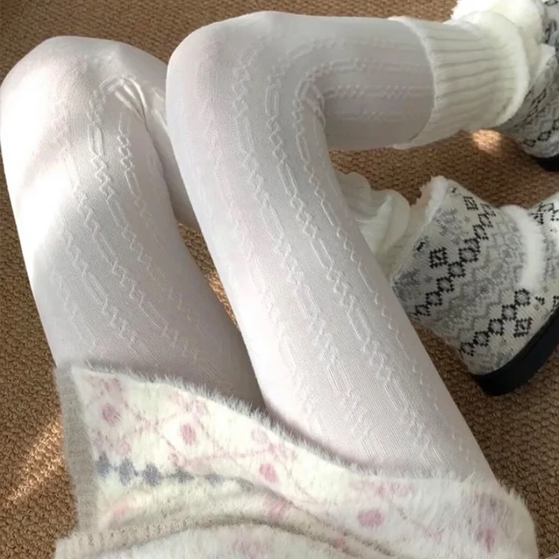 

150g Autumn Winter Vertical Striped Tights Women Vintage Thermal Slimming Simple Versatile Pantyhose Cotton Underwear Leggings