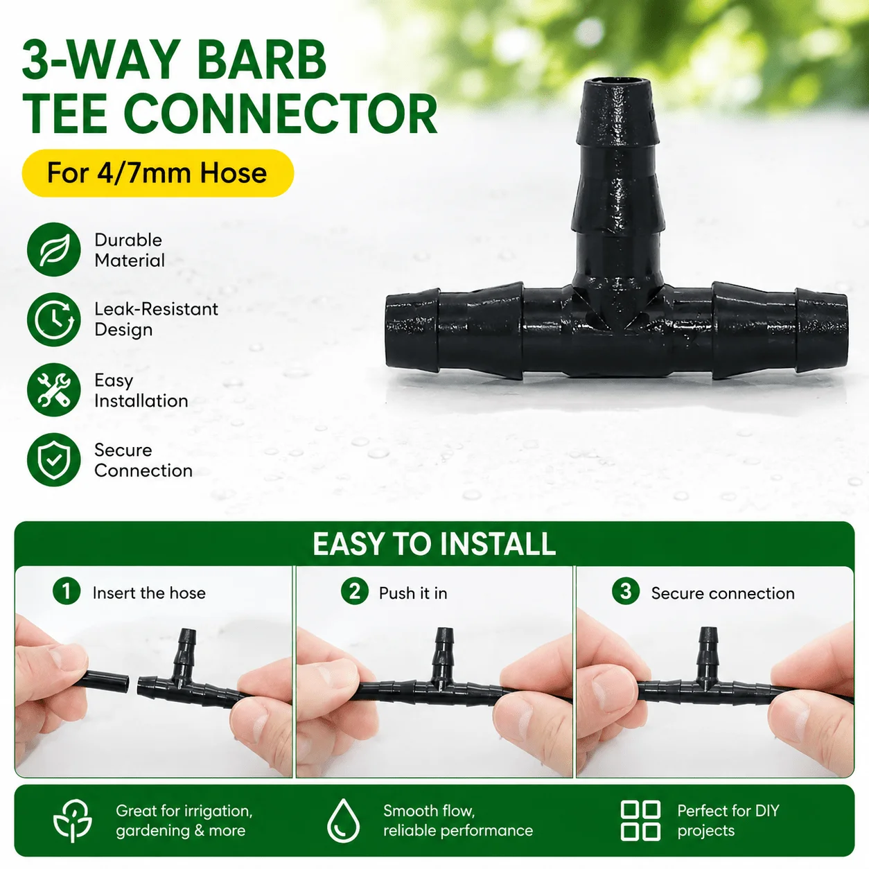 1/4 Inch Connector Joint Tee Drip Irrigation Dripper Watering Garden Tools for 4mm/7mm Pipe Hose Greenhouse