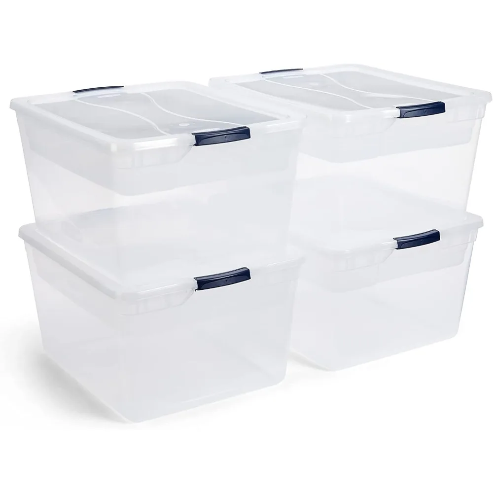 71 Qt Clear Storage Bins with Latching Lids and Nesting Tray, 4-Pack, Stackable, BPA-Free, Made in USA