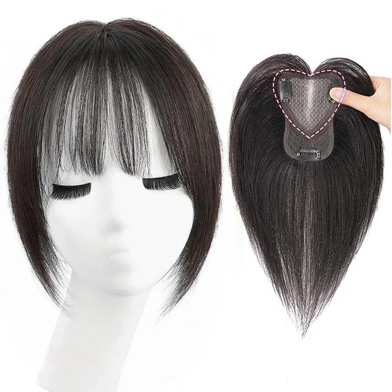 

Clip In Bangs for Women Human Toppers Real Topper with Bangs Swiss Base with Thinning Hair Loss Hair Cover Gray Hair