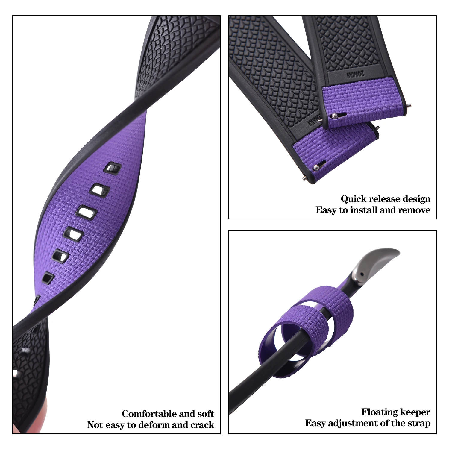 Factory Custom Double Layer Dual Color 18-24mm FKM Dive Watch Strap Quick Release Rubber Replacement Band