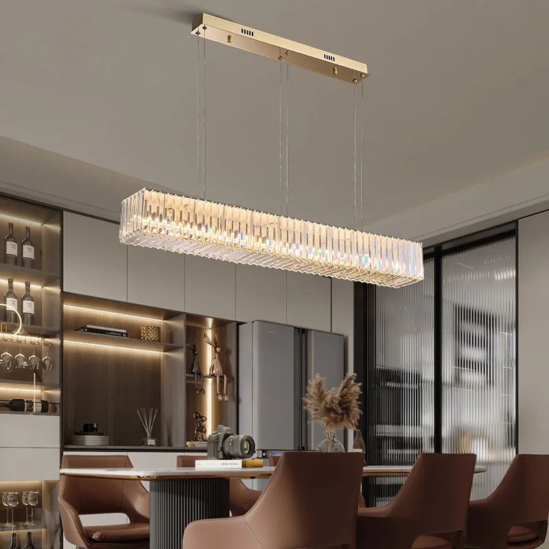 Long Chandeliers for Dining Room Golden Luxury Crystal Modern Hanging Lamp for Ceiling Home Decor Lighting Fixture LED Lustres