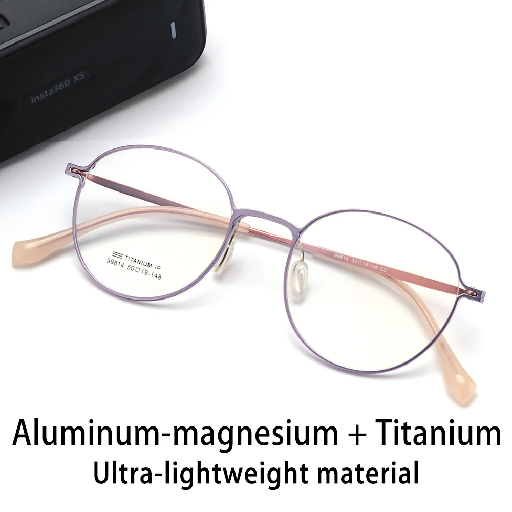 Ultra-light Titanium Round Prescription Glasses Women Circular Myopia Eyewear Fashion Hyperopia/Progressive Optical Eyeglasses