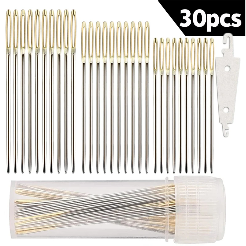 30PCS Stainless Steel Cross Stitch Needles Blunt Embroidery Needle with Needle Bottle DIY Embroidery Home Sewing Kit #22/24/26