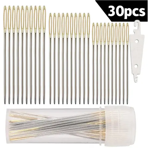 30PCS 스테인레스 스틸 크로스 스티치 바늘 바늘 병과 무딘 자수 바늘 DIY 자수 홈 바느질 키트 # 22/24/26
