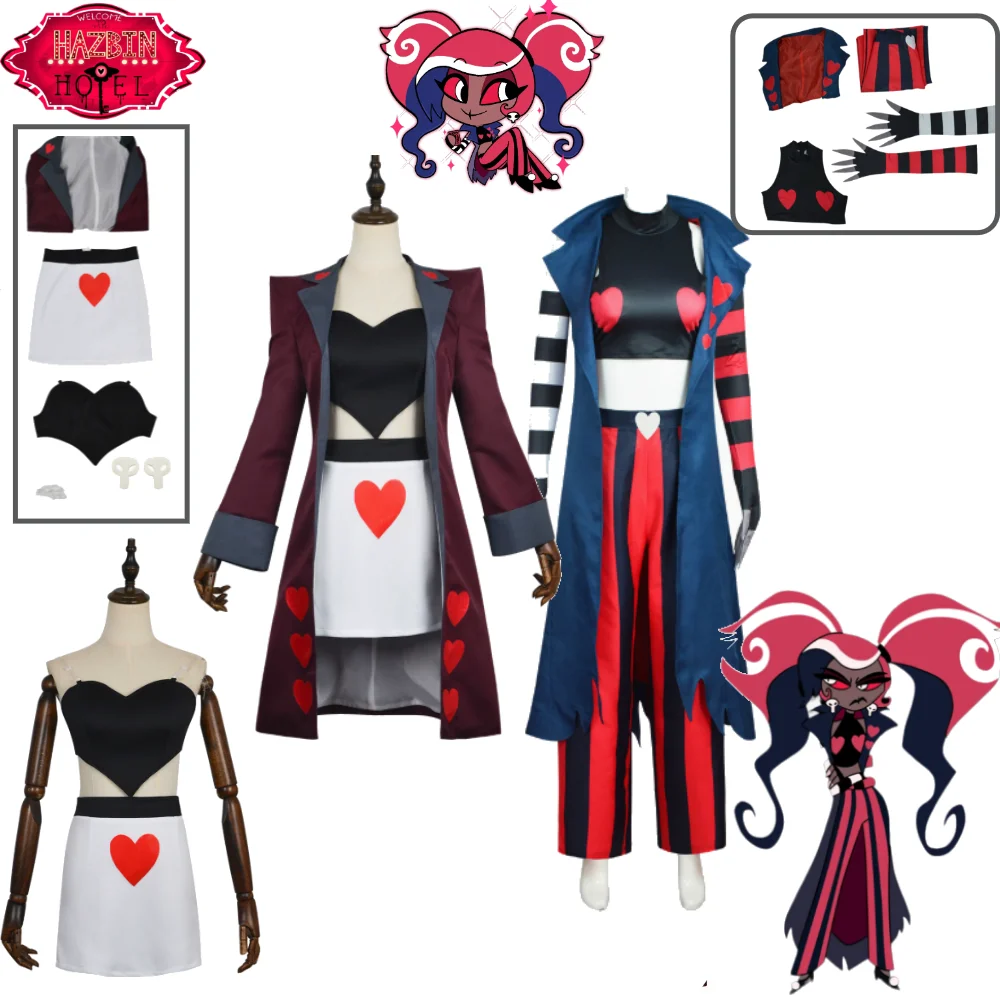 

Hazbin Hotel Velvette Cosplay Costume Hazbin Hotel S2 Heart Print Suit Outfit Crop Top Earring Accessories Full Cosplay Set