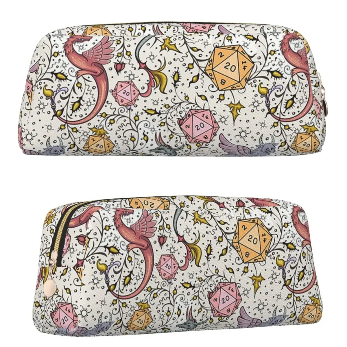 Medieval Dragon And D20 Dice Dnd Pattern Pencil Case for Studen Gifts Large Storage Pen Box Pencil Bag Pen Holder