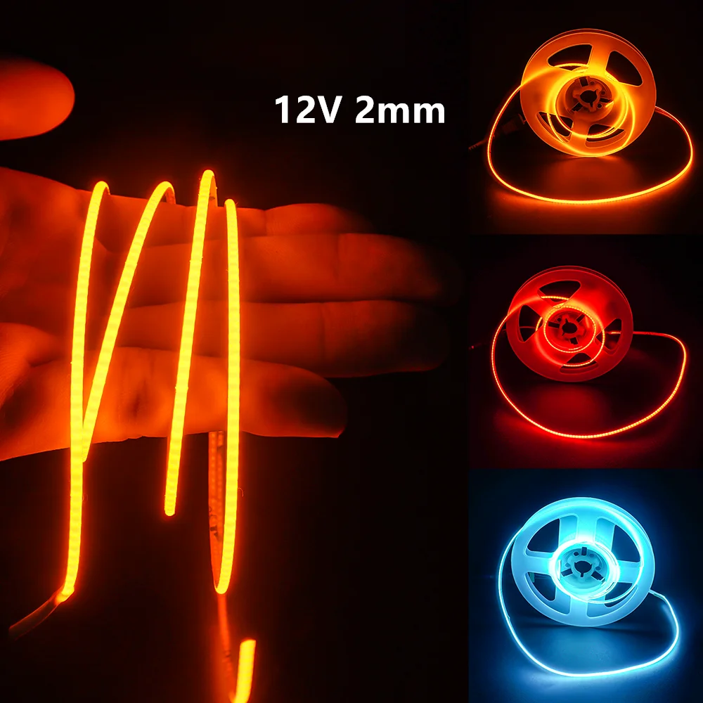 

2mm ULTRA Slim COB LED Strip Lights DC 12V 480LEDs/m Warm White/ Red/Green/ Blue/ Pink/ Yellow/ Purple/ Orange Led String