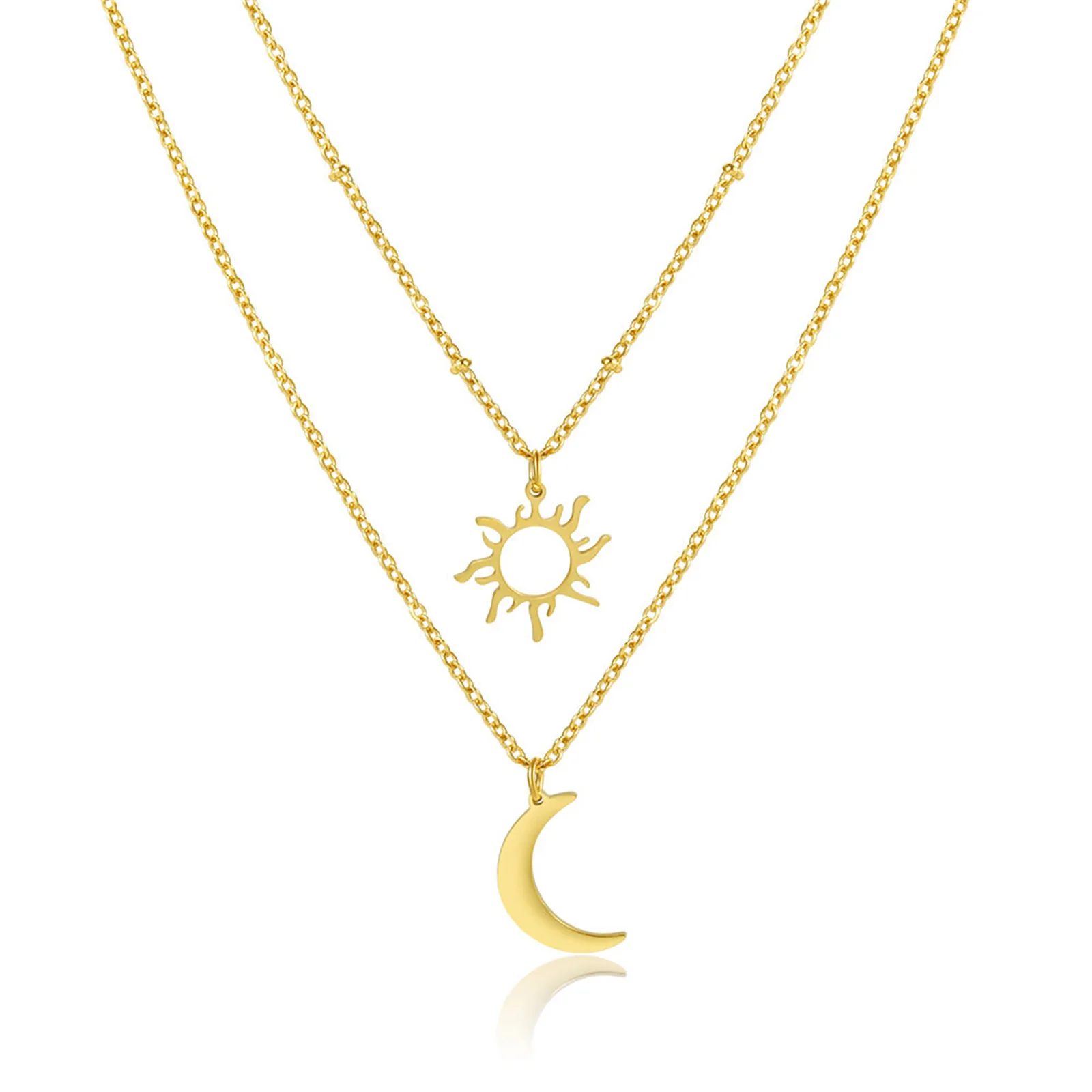 Edelstahl Sonne Mond Totem Anhänger Halskette Kein Ausbleichen Frauen Mann Doppelschichtige Kette Schmuck Party Geschenke – Detail 1