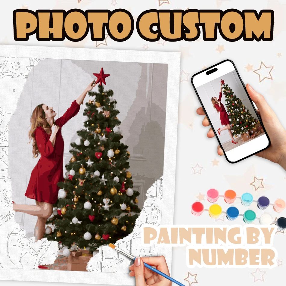 24/36/48 Color Paintings By Numbers Personality Photo Customized Drawing On Canvas Acrylic Paints Kits Christmas Home Decoration