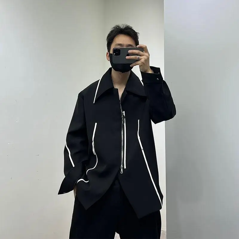 Spring Design Sense Niche Hem Slit Large Lapel Deconstruction Coat Men's Niche Fashionable Contrast Color Loose Jacket