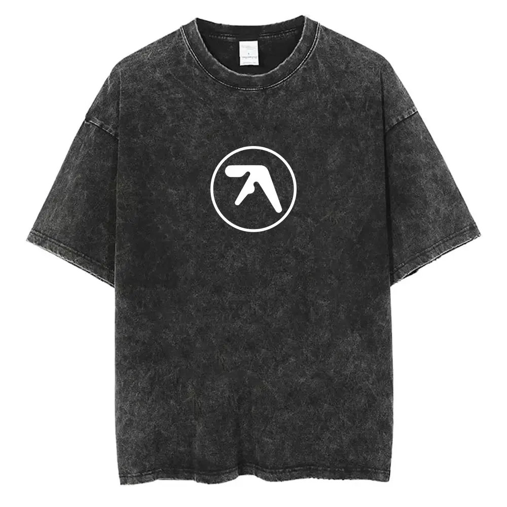 

Washed Vintage Aphex Twin Logo Graphic T Shirt Men Women Fashion Oversized Short Sleeve T-shirt Male Casual 100% Cotton T-shirts