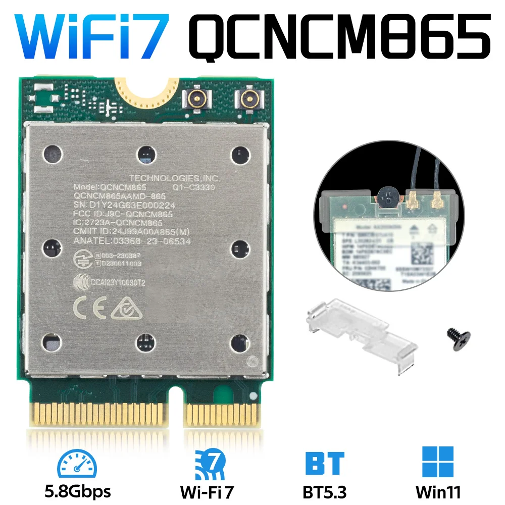 fenvi WiFi 7 QCNCM865 Wireless WiFi Card Network Adapter Bluetooth 5.3 Tri-band 2.4G/5G/6Ghz M.2 WiFi Bluetooth module