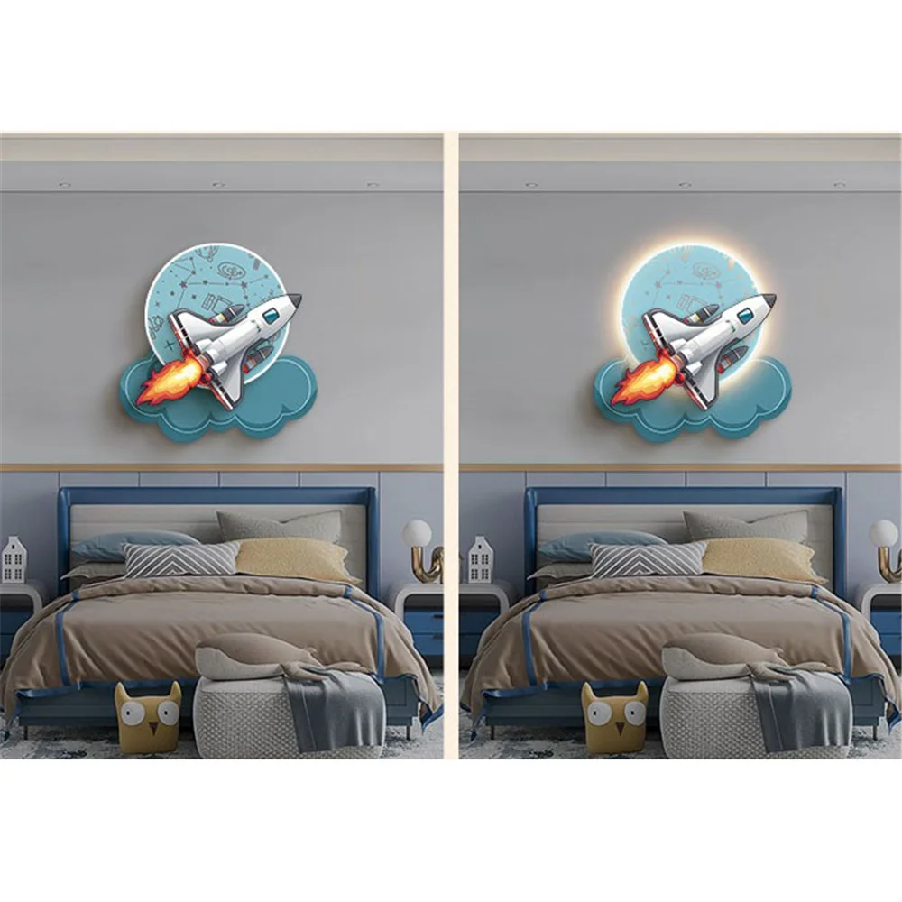 رائد الفضاء المركبة الفضائية الديكور اللوحة وحدة إضاءة LED جداريّة مصباح غرفة الأطفال السرير الحضانة دراسة الشمعدانات جدارية الممر الممر ضوء #5