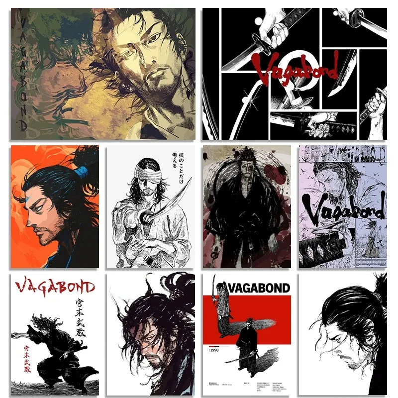Vagabond Anime Manga Canvas Printing Samurai Miyamoto Musashi Manga Wall Art Decor Home Room Wall Decoration Japan Decor