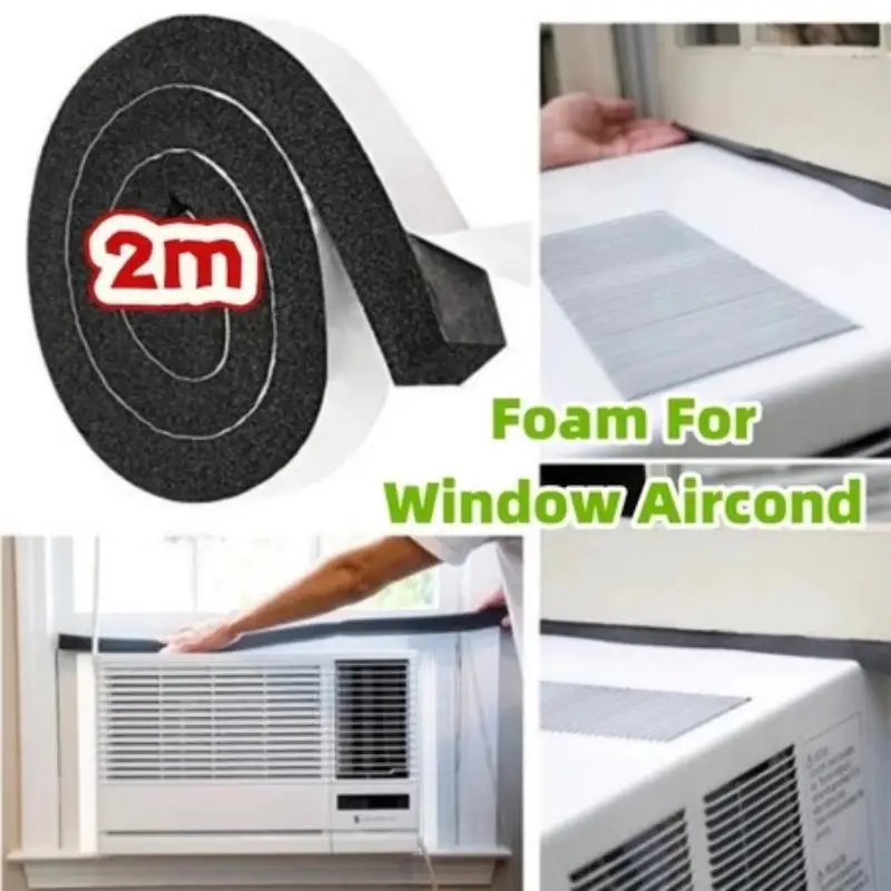 Soundproof Window Air Conditioner Foam Strip 2M PU Sponge Seal Tape Dustproof for AC Weather Stripping Home Use
