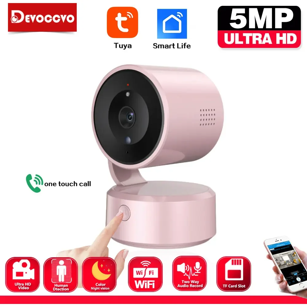 Tuya 5MP Wifi PTZ Secuity Camera Indoor Color Night Vision Wireless CCTV Surveillance Cam Tuya One Touch Call Baby Monitor Cam