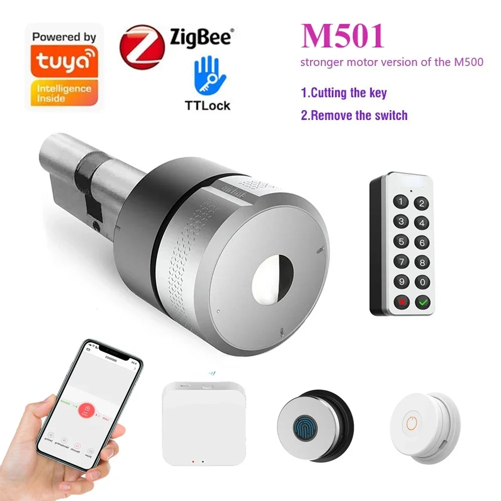 M501 Tuya Zigbee Smart Lock TTLock Cylinder Fingerprint Bluetooth Door Lock Smartlife WIFI Control M500 Upgrade Version