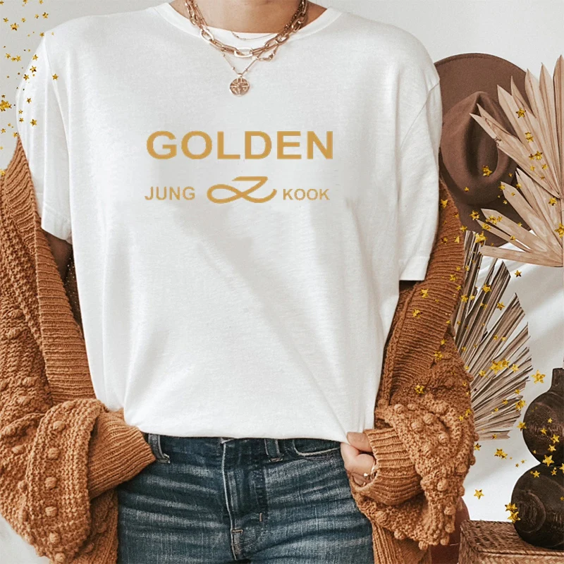 

100% Cotton T Shirt Jungkook Golden Print Korean Fashion Kpop T-shirts Women Men Clothing Casual Short Sleeve T-shirts