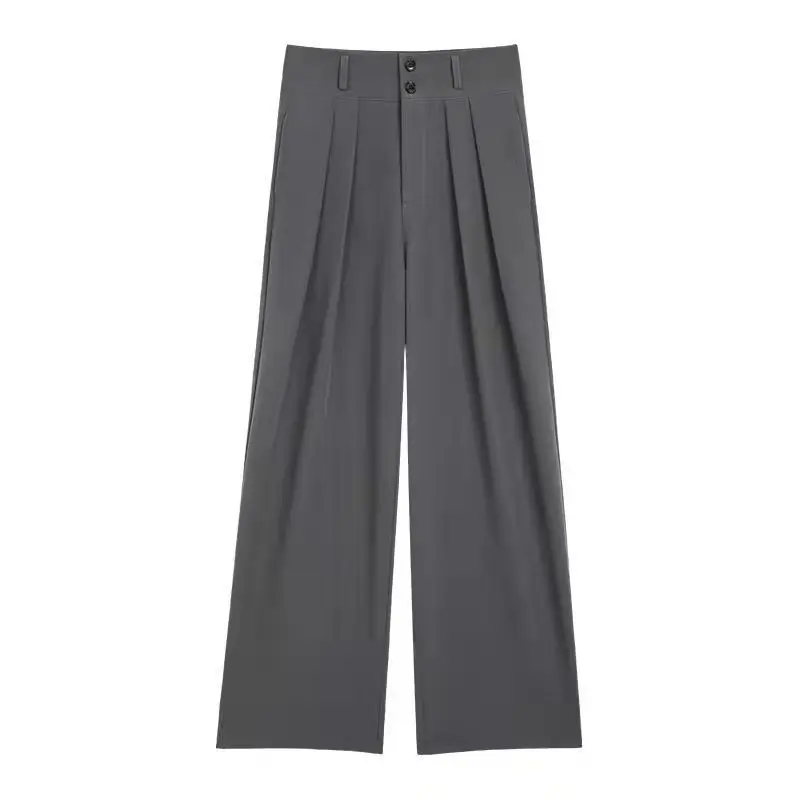 Grey narrow leg wide leg pants for women in spring and autumn, new high waisted  shaped figure, straight leg casual suit pants