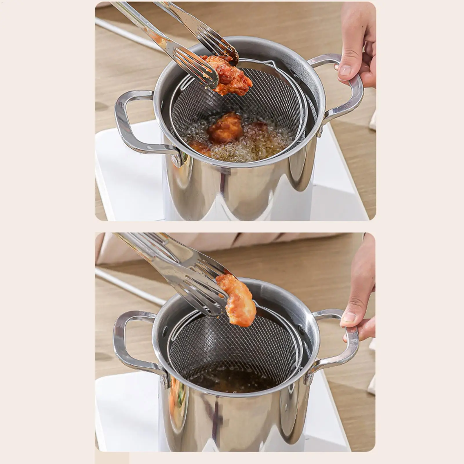 4L Stainless Steel Deep Fryer Oil Save Potato Chip Frying Pot Vegetable Noodle Stewing Pot with Strainer Chicken Cooking Tools view 5
