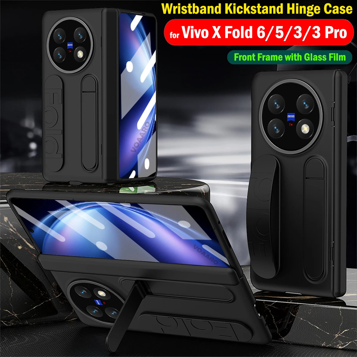 

Capa for Vivo X Fold6 Hinge Case Soft Silicone Wristband Strap Stand Funda for Vivo X Fold 6 5 3 Fold5 Fold3 Pro Case with Film