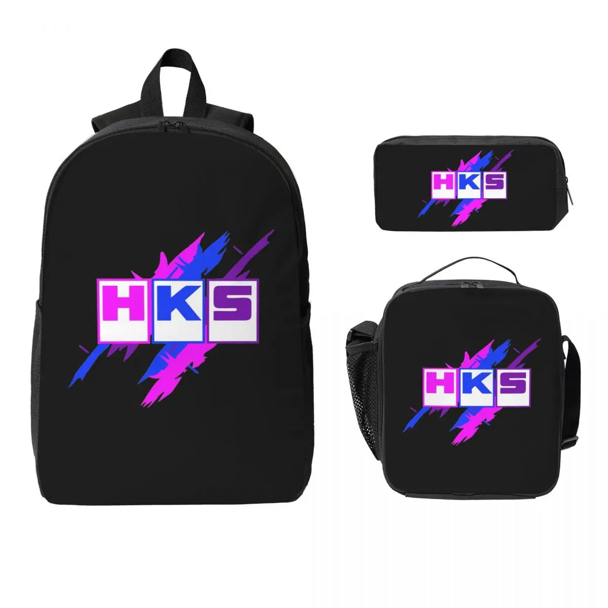 

HKS Logo Car JDM Backpack Student Boys Girls BookBag School Bag Laptop Shoulder Bags 3ps Insulated Lunch Bag Pencil Case