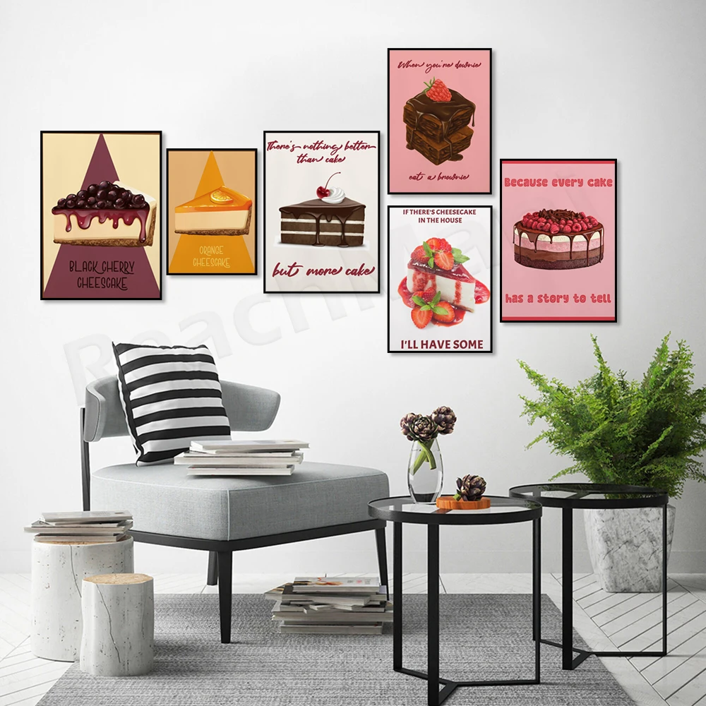 Awesome retro style food poster cake ice cream baking chocolate dessert 50's style kitchen wall aesthetic decoration