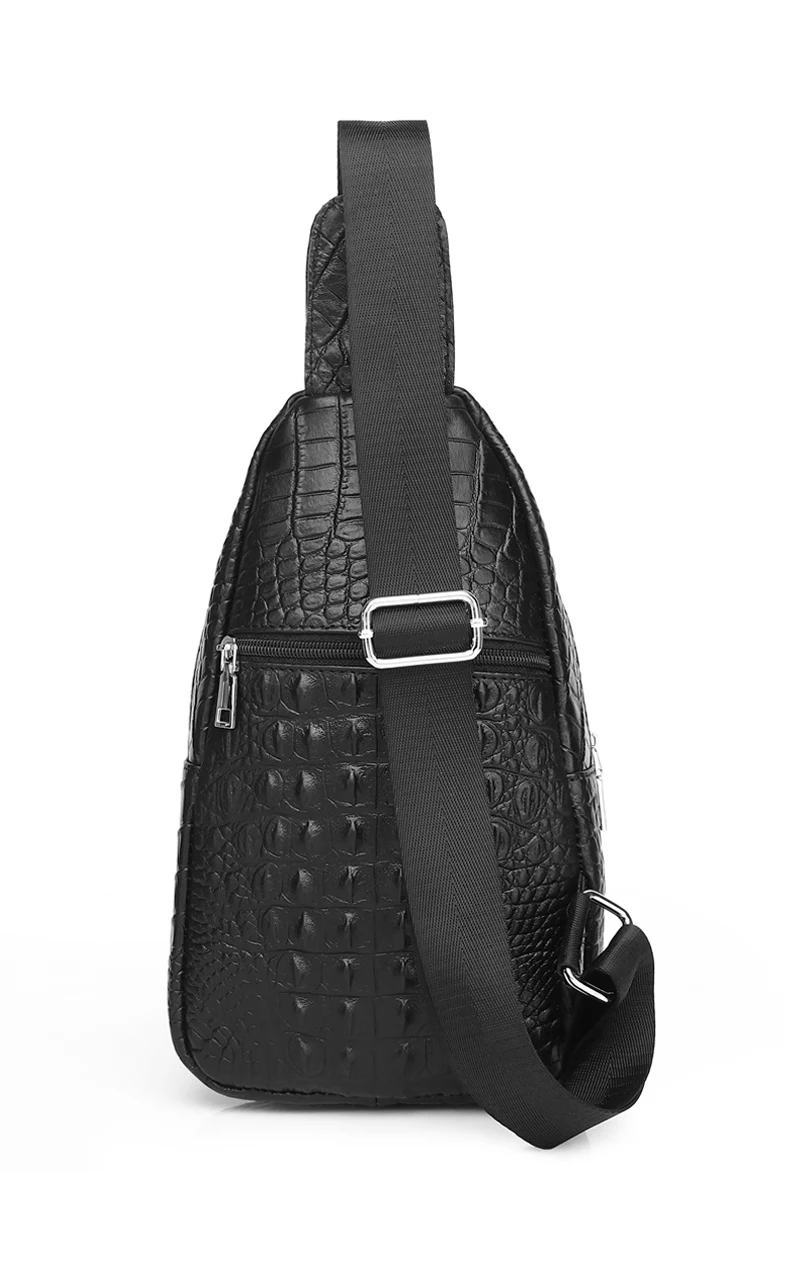Schlatum 100% Rindsleder Männer Krokodil Narben Mode schwarz multifunktion ale Leder Brusttasche – Detail 8