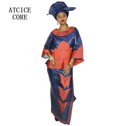 African Dresses For Women African Fabric Bazin Riche Embroidery Design Dress Long Dress With Headtie