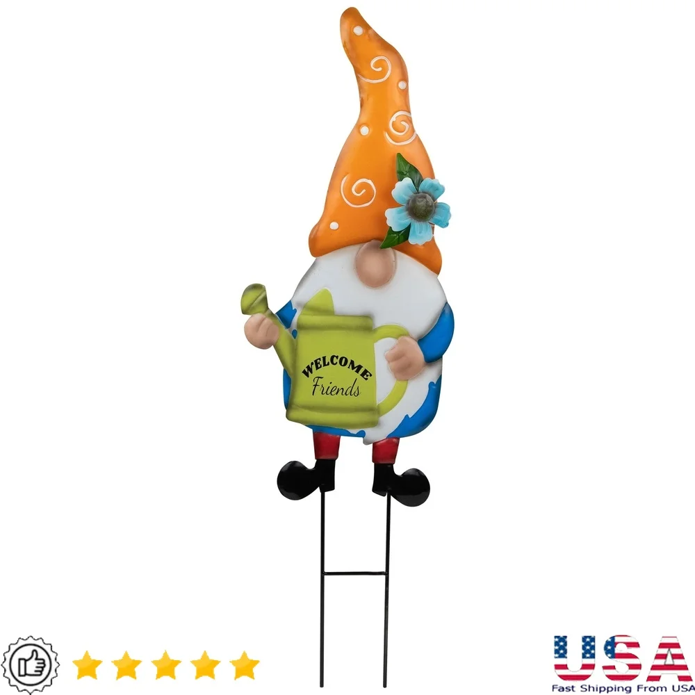

Welcome Friends Gnome Spring Outdoor Garden Stake Whimsical Decor Watering Can Adorable Yard Sign H-Style Metal Stake 22 Inch