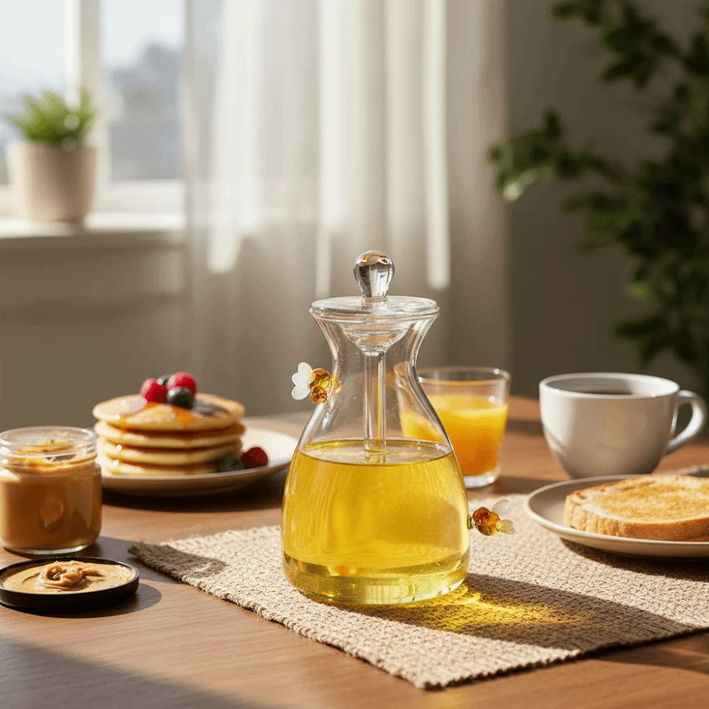 

Simple Large Capacity Glass Honey Jar Clear Three-dimensional Bee Honey Pot With Dipper Rod Honey Container Breakfast