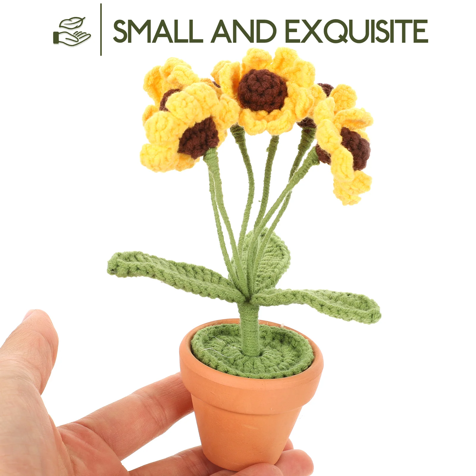 

Artificial Sunflower Pot Decor Woven Crochet Flower Bonsai Desktop Home Office Car Indoor Decoration Simulated Plant