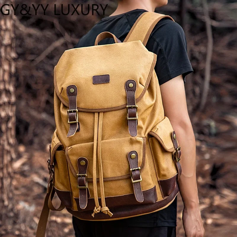 

Canvas retro backpack new oil wax large Crazy Horse capacity waterproof outdoor travel mountaineering men's computer backpack