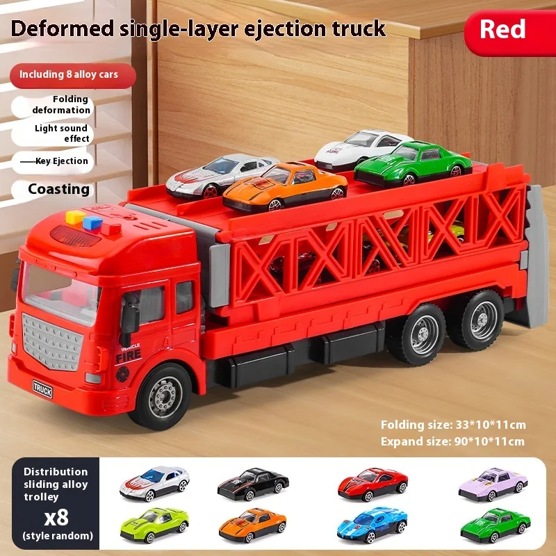 Children'S Toy Car, Oversized Deformed Rail Container Truck, Catapult Inertia Alloy Car Racing Set, Boys' Gift