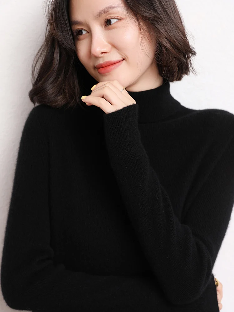 TLOML 여성용 100% 캐시미어 스웨터 터틀넥 풀오버 가을 겨울 부드러운 기본 긴팔 캐시미어 스웨터 따뜻한 니트웨어 탑