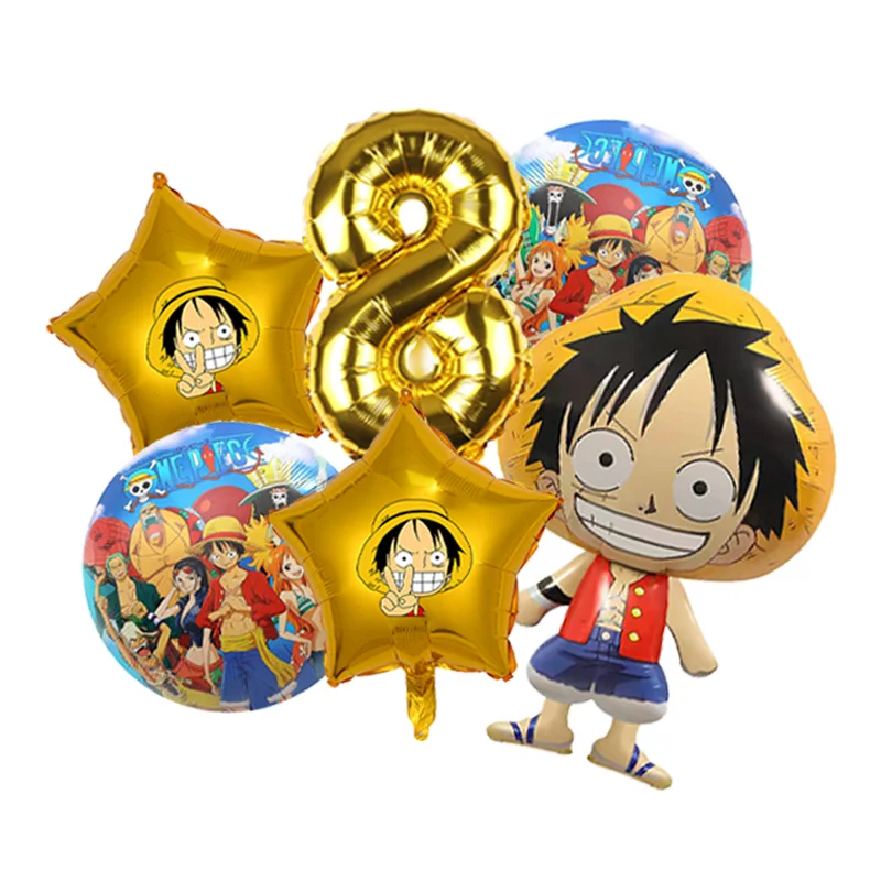 One Piece Franky Cyborg thema ballonboeket van folie en latex met blauwe latex voor anime verjaardagstaart tafeldecoratie