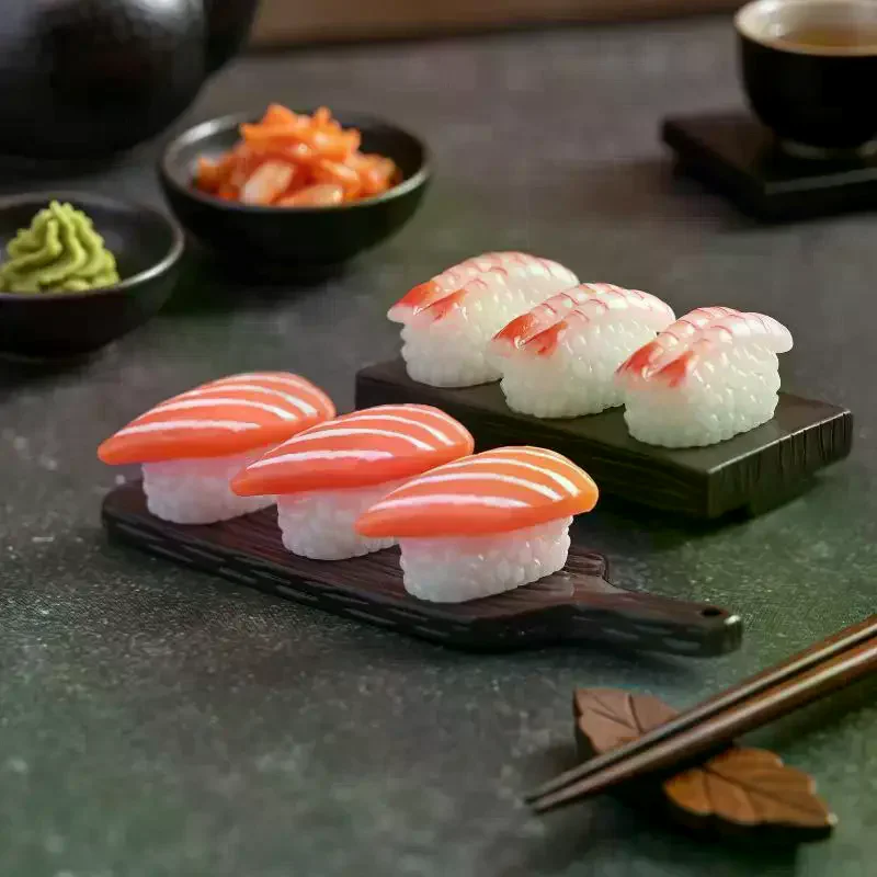 10Pcs Mini Japanese Sushi Resin Charms Cute Simulation Salmon Roe & Sweet Shrimp Miniature Food DIY Pendant For Phone Case Deco