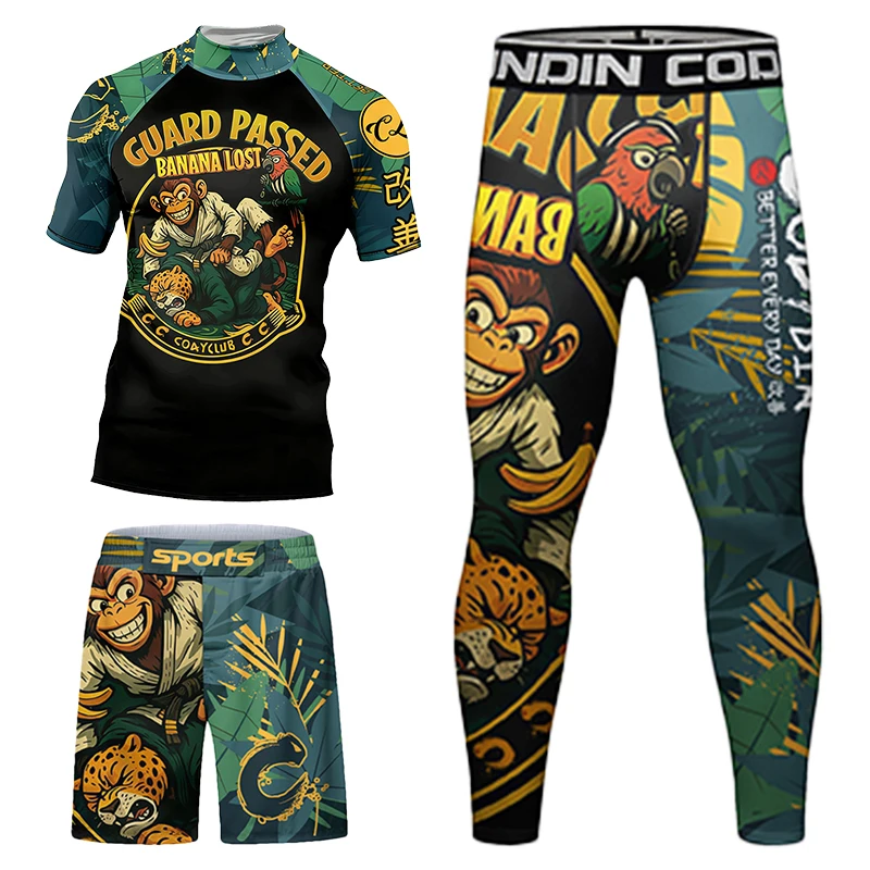كودي لوندين مان طفح الحرس BJJ OEM الملابس التجفيف السريع تنفس القتال الجري الذهب الأخضر كاملة الملاكمة التايلاندية جيو جيتس كيت