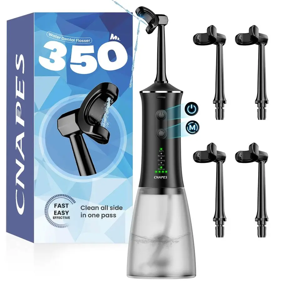 

Water Flosser for Teeth 350ML amp Portable Large Water Tank, Rechargeable Dental Flosser with 4 UShaped Flossing Head, 360 Deep