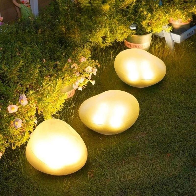 

Outdoor Solar Cobblestone Garden Lights Waterproof Faux Rock Pathway Landscape Lighting for Walkway Step Patio Driveway Decor