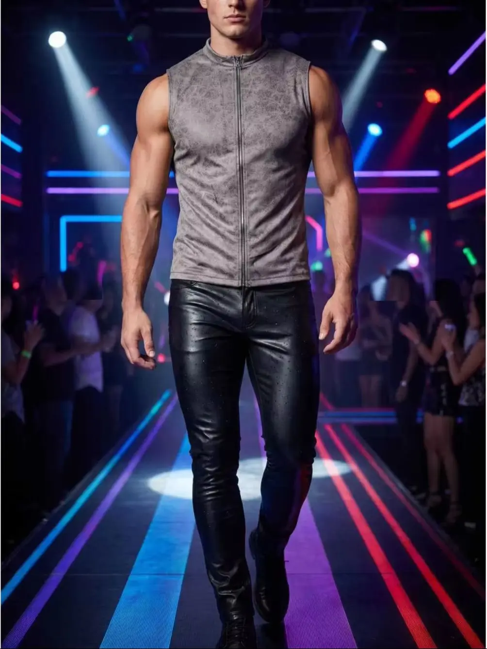 S-3XL Faux PU Leather Sleeveless Shirts Tights Gym Fitness Tanktop Elastic Tank Top Vest Zipper Waistcoat Motorcycle Overshirt