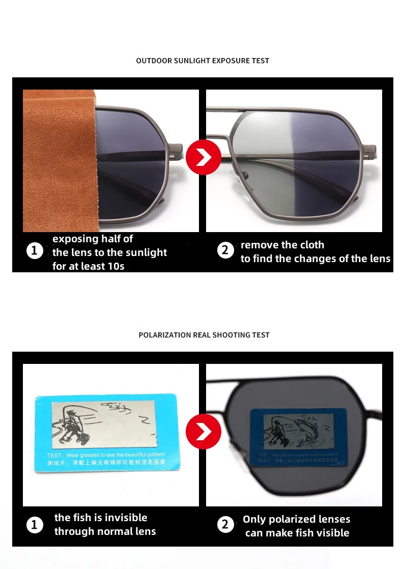 KAMMPT Übergroße Vintage Sonnenbrille Männer Frauen Mode Polarisierte Photochrome Shades Brillen Doppel Brücke Fahren Sonnenbrille – Detail 6