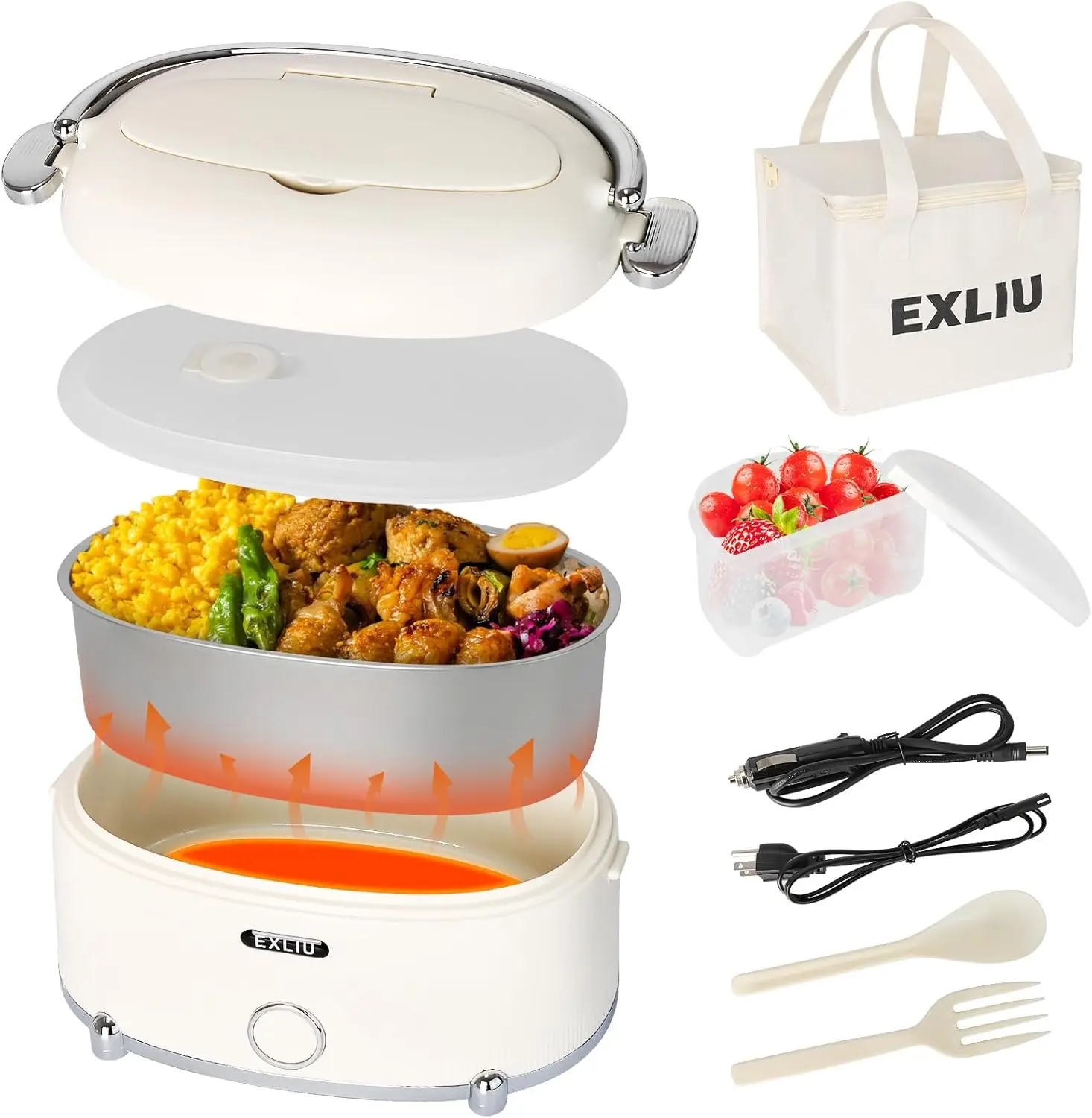 

Electric Lunch Warmer - Portable Heated Lunch Box, 1.2L, 60W, 12/24/110/220V, For Car/Truck/Office & Travel (White)