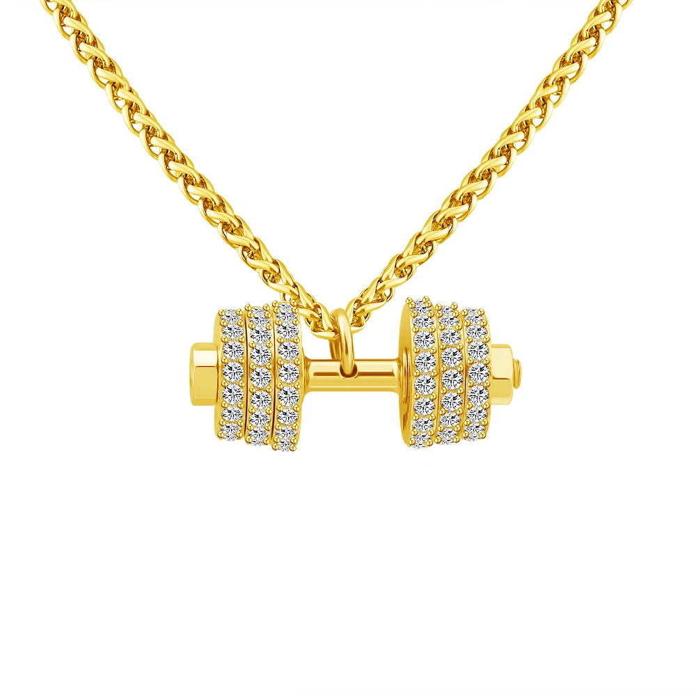 MaiLun Hantel Halskette mit Zirkon Hip Hop Halskette Edelstahl Hantel Halskette Frauen Schmuck Geschenk – Detail 7