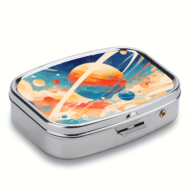 Portable Celestial Pattern Pill Storage Box, 2 Grid Design - Portable Metal Medicine and Vitamin Box, Suitable for Pocket Use